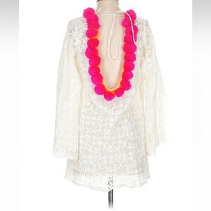 Sundress womans White Lace Mini Dress with Pink Accents size S